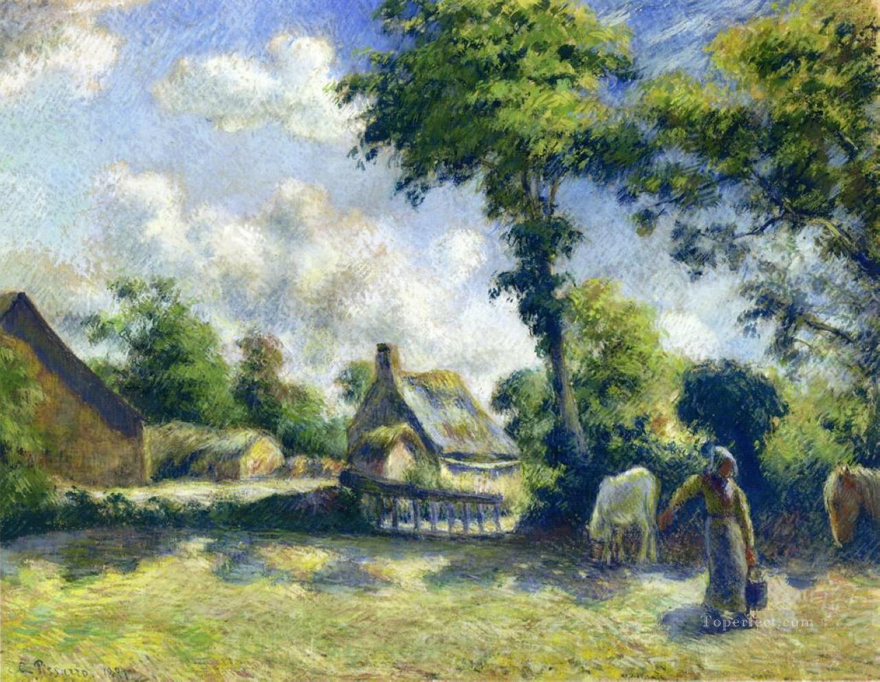 landscape at melleray woman carrying water to horses 1881 Camille Pissarro Oil Paintings